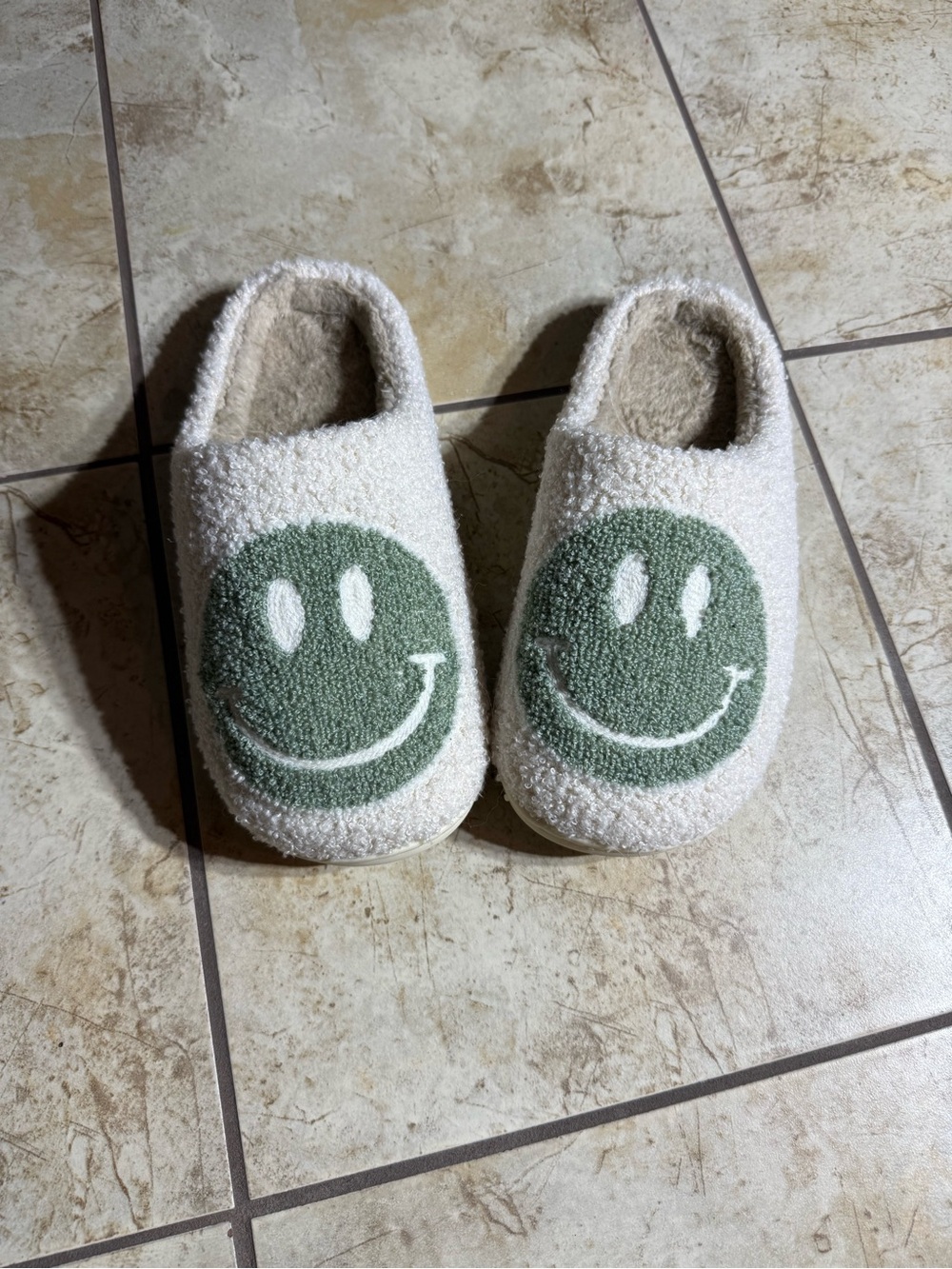 Cozy Slip-On Slippers with Green Smiley